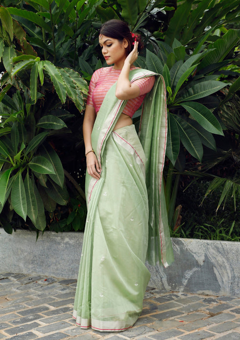 Handwoven Mint  Chanderi Saree